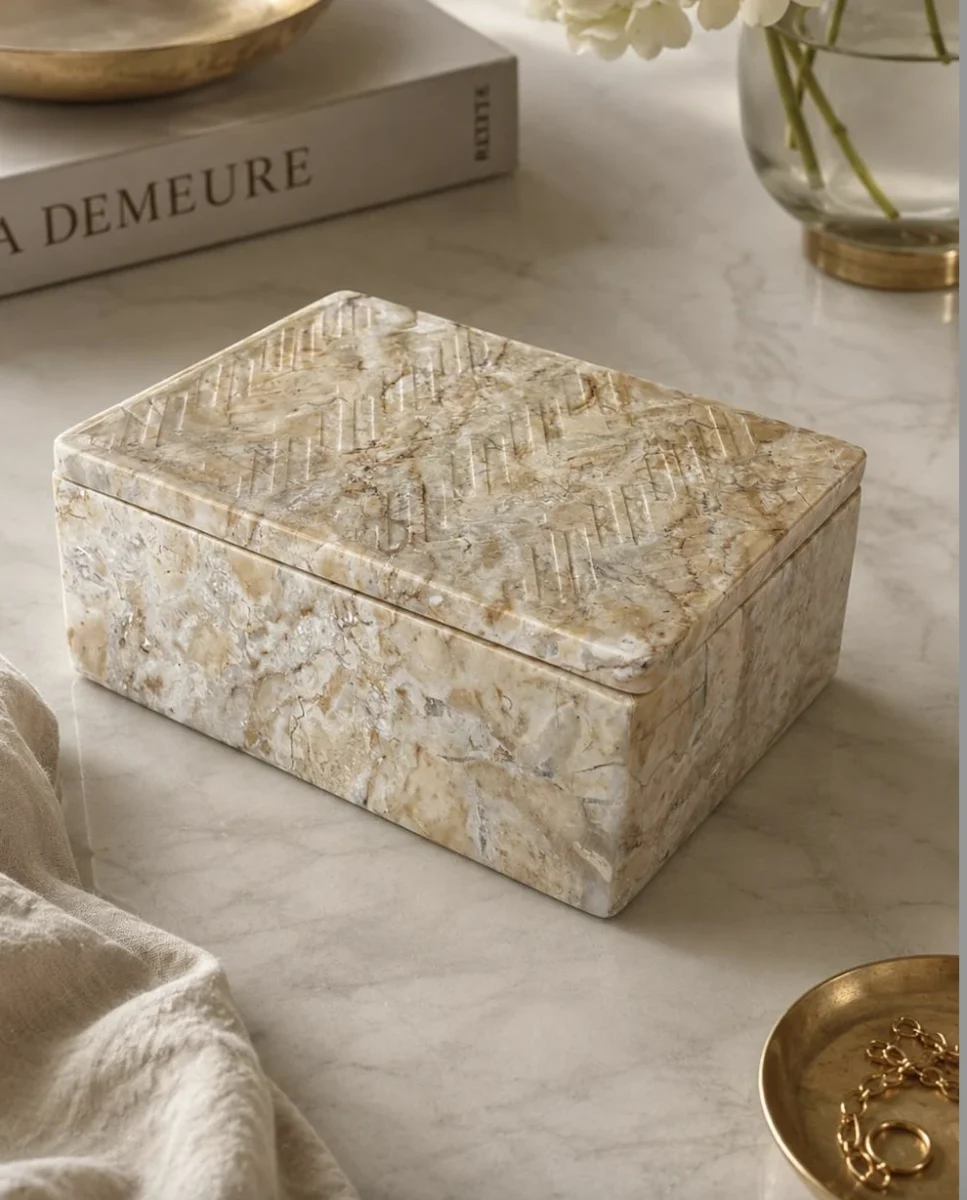 Carved Box in White Marble