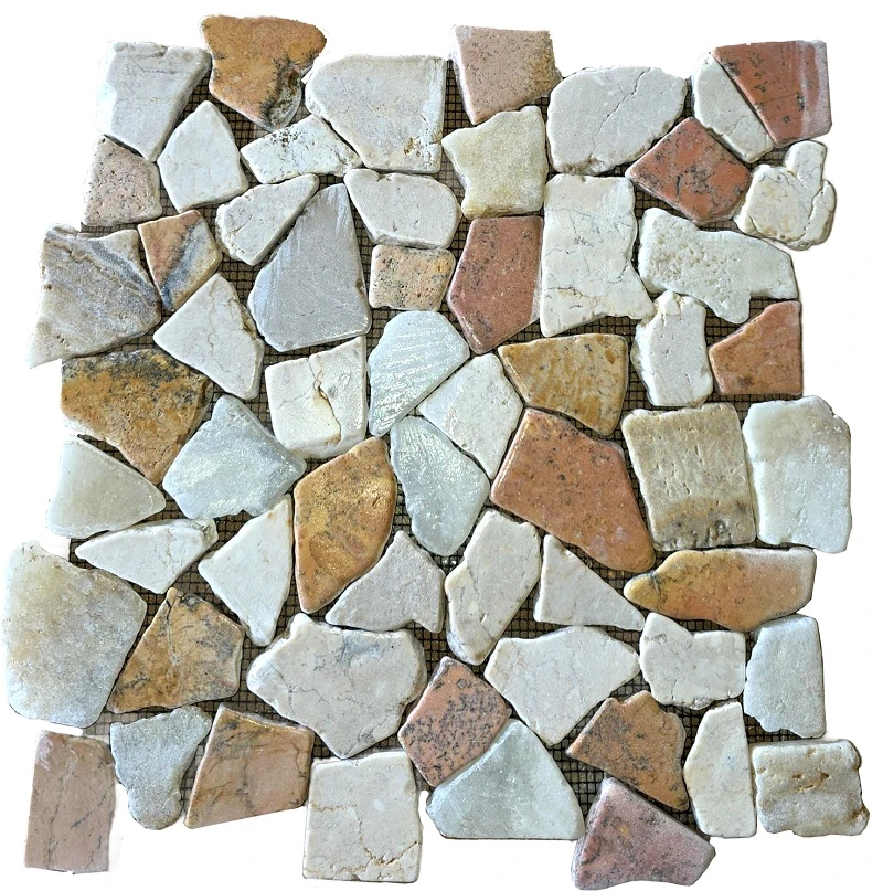 White, Onyx & Reds Crazy Marble Cut Mosaic