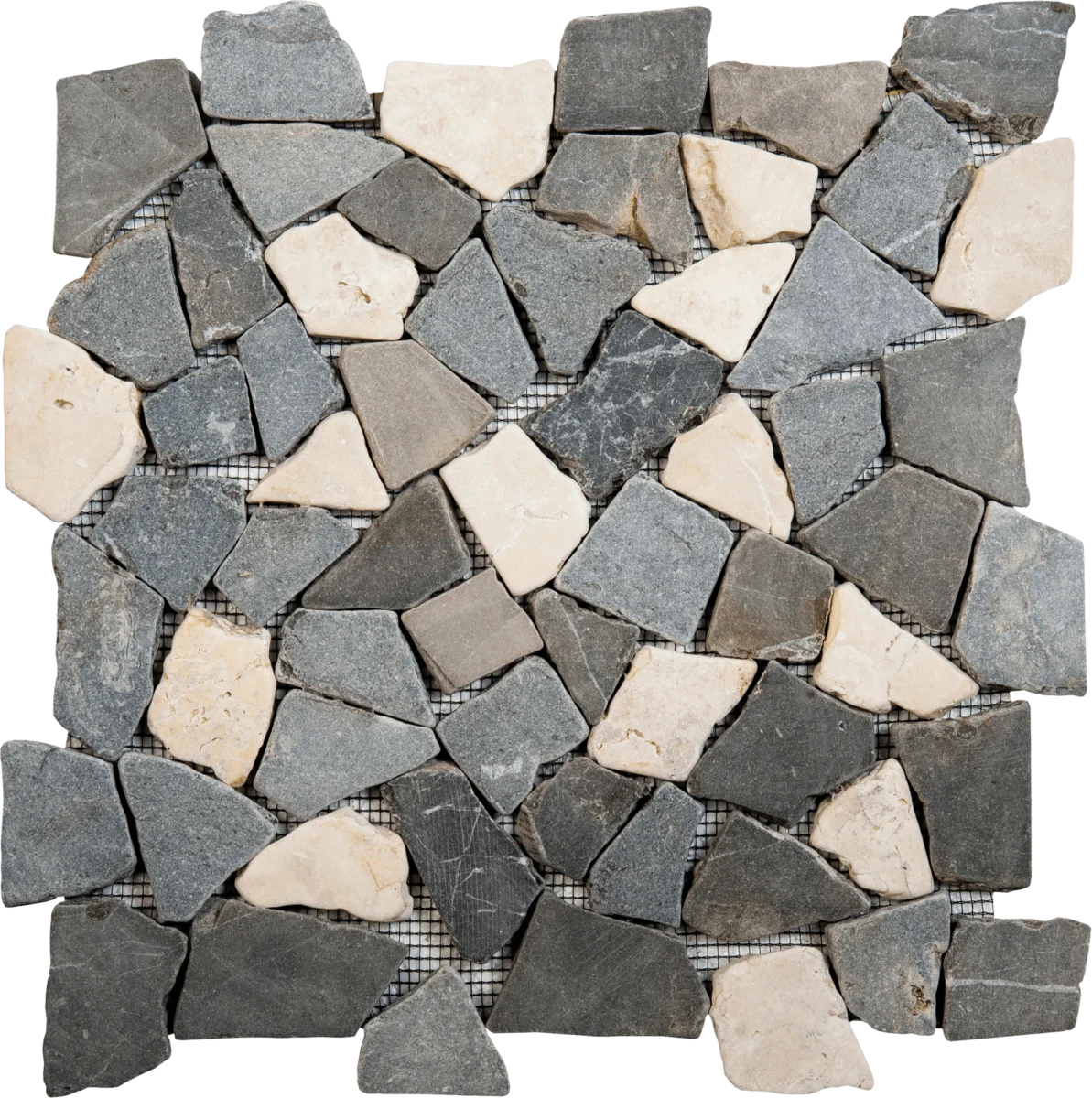Mosaïque de marbre Crazy Cut blanc, gris & noir