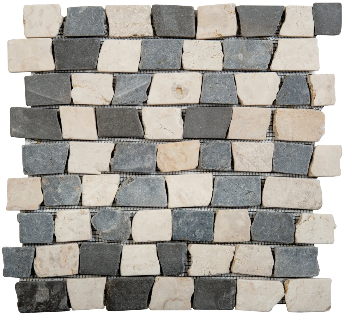 Mixed White & Grey Marble Cubic Brick Mosaic