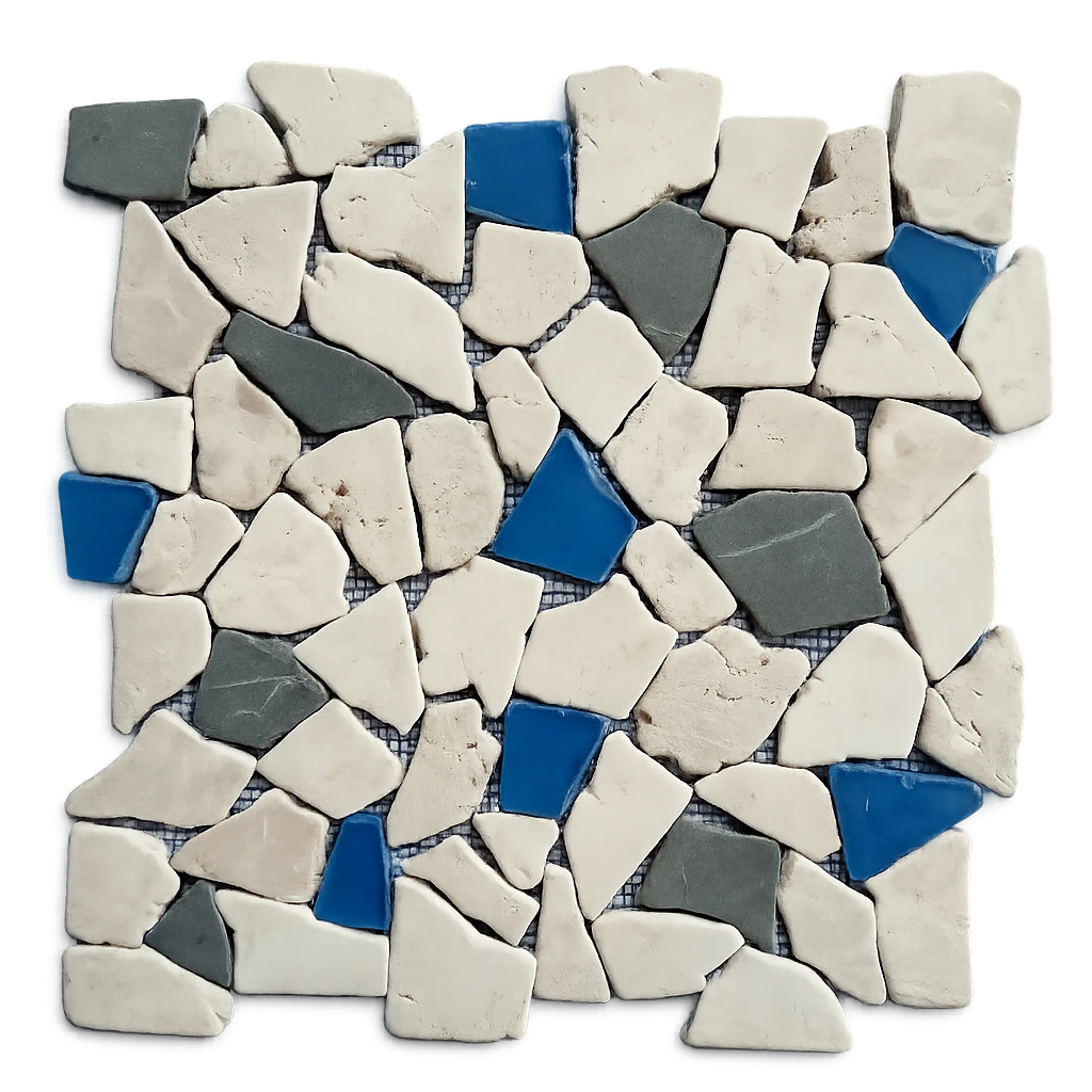 Mosaïque Crazy Cut en verre blanc, gris & bleu