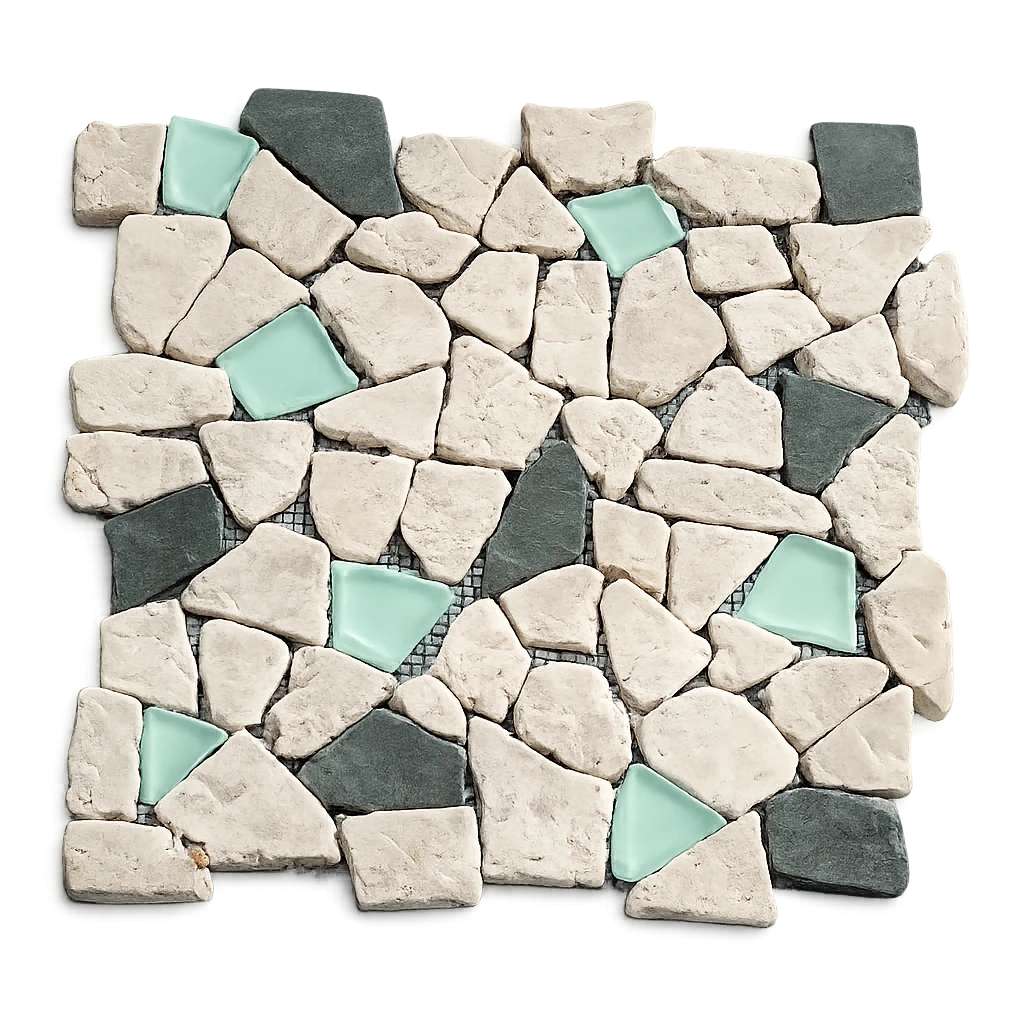 Mix White, Grey & Green Glass Crazy Cut Mosaic Interlocking