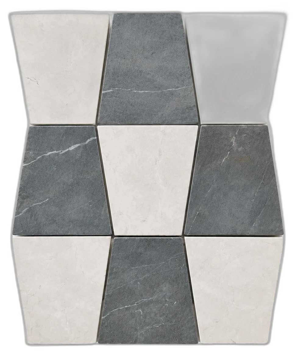 Mixed Zellige Stacked White & Grey Marble