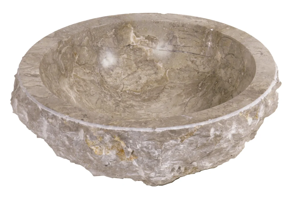 Round Grey Marble Sink with Ethnic Hammered Exterior