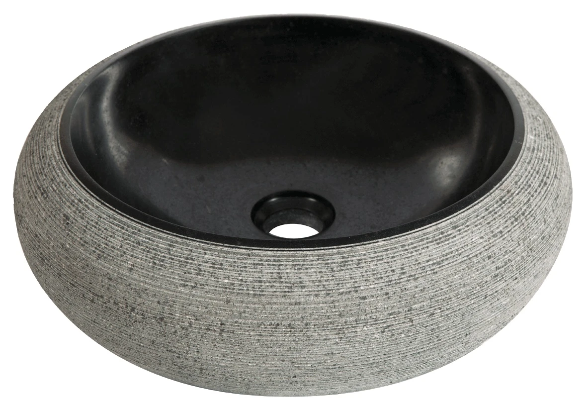 Round Doughnut Black Andesit Basin with Stripes Exterior