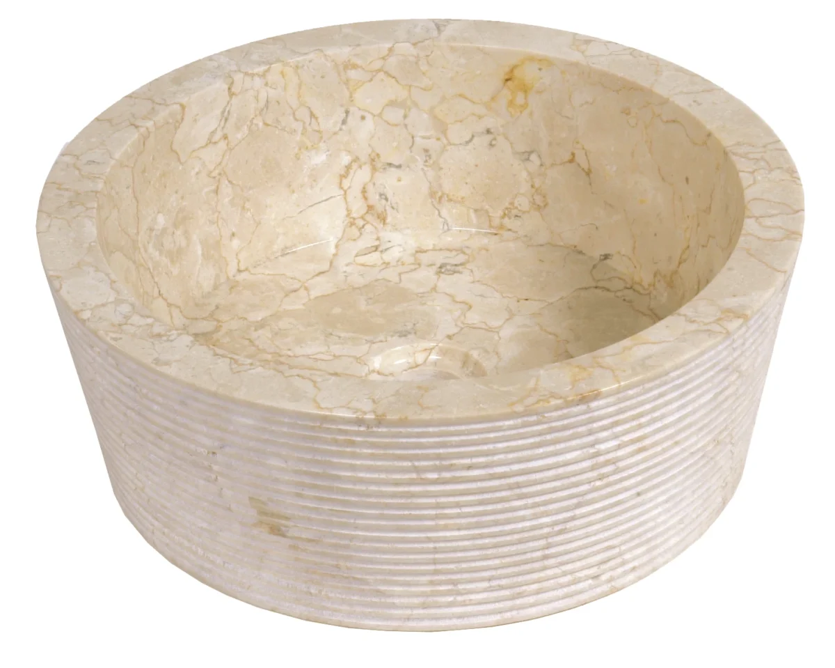 Round White Marble Basin with Stripes Exterior