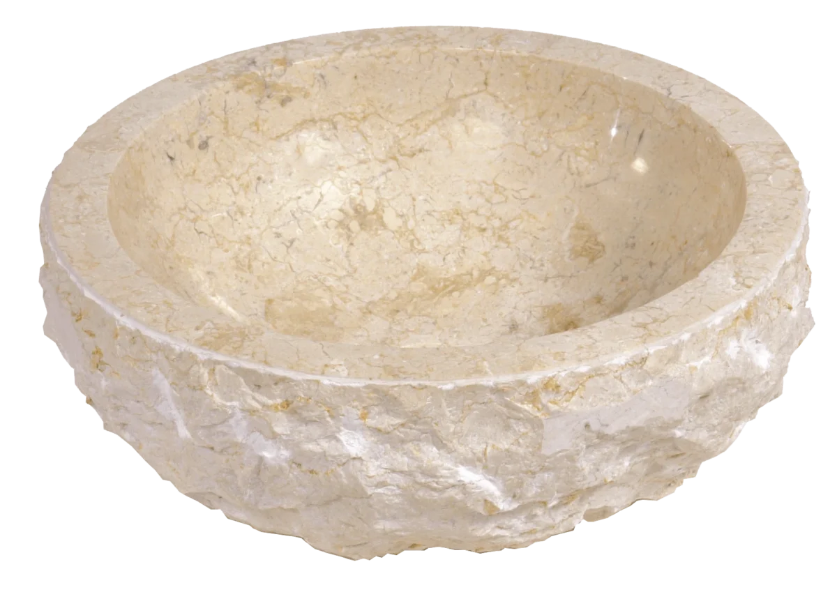 Round White Marble Basin with Textured Exterior