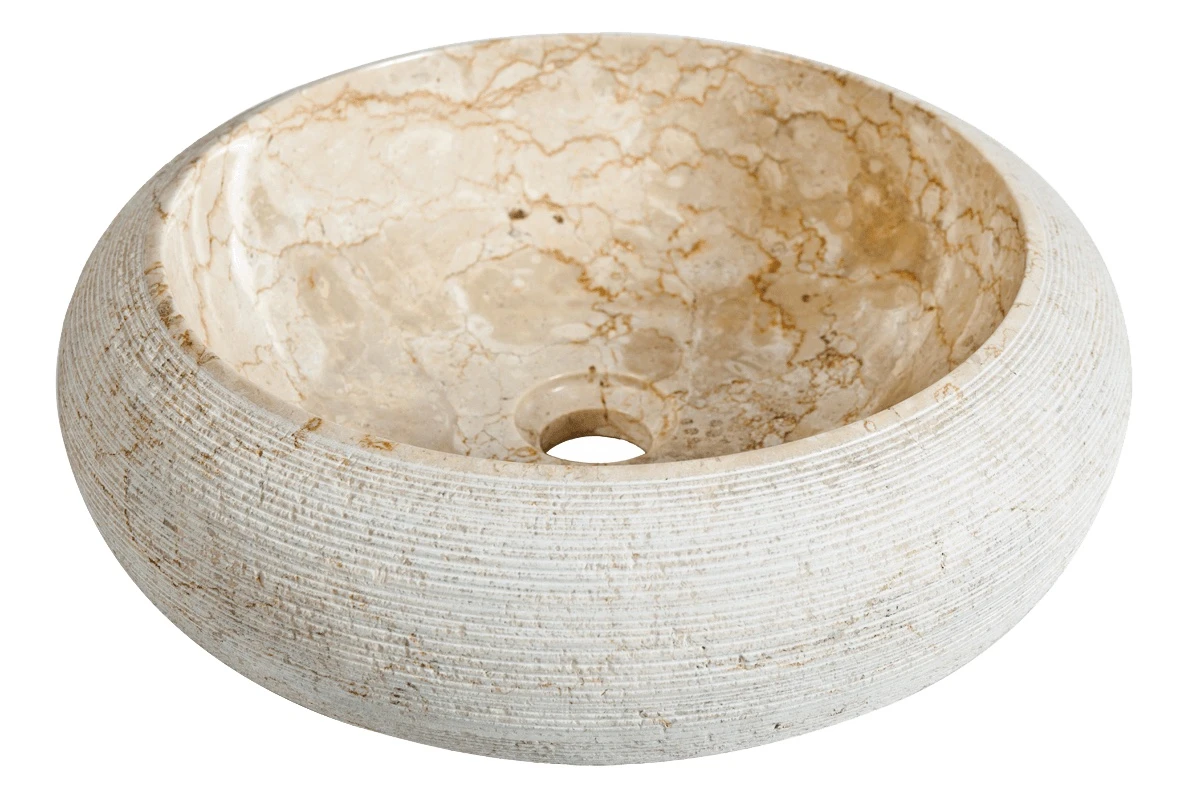 Round Doughnut White Marble Basin with Stripes Exterior