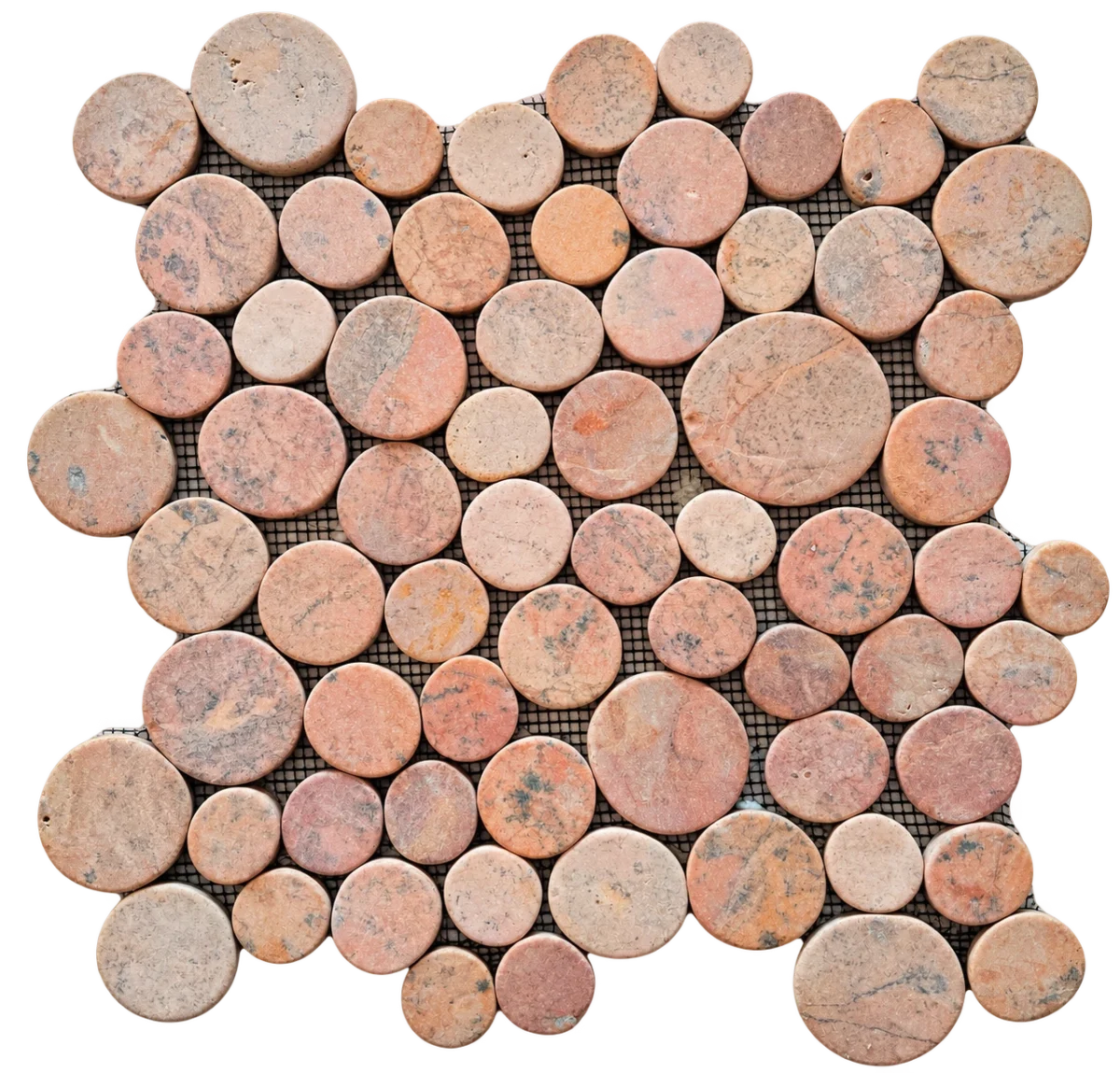 Round Red Marble Coin Mosaic